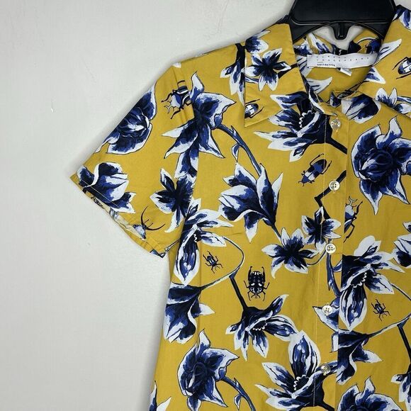 OSMAN YOUSEFZADA Beetle Print Shirtdress Women 2 Yellow Floral Scarab Cotton - Picture 4 of 16